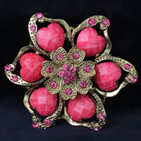 Resin Brooch, Tibetan Style, with Resin, Flower, antique gold color plated, for woman & faceted & with rhinestone, more colors for choice, lead & cadmium free, 60x60mm, 3PCs/Bag, Sold By Bag