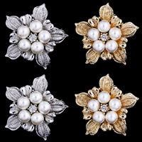 Plastic Pearl Brooch, Tibetan Style, with ABS Plastic Pearl, Flower, plated, for woman & faceted & with rhinestone, more colors for choice, lead & cadmium free, 39x39mm, 3PCs/Bag, Sold By Bag