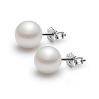 Freshwater Pearl Earrings Brass with Shell Pearl Potato platinum color plated nickel lead & cadmium free 8mm Sold By Pair