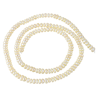 Knap ferskvandskulturperle Beads, Ferskvandsperle, Button, naturlig, hvid, 3-4mm, Hole:Ca. 0.8mm, Solgt Per Ca. 16 inch Strand