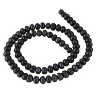 Knap ferskvandskulturperle Beads, Ferskvandsperle, Button, sort, 6-7mm, Hole:Ca. 0.8mm, Solgt Per Ca. 14.5 inch Strand