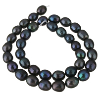 Perlas Arroz Freshwater, Perlas cultivadas de agua dulce, azul, 9-10mm, agujero:aproximado 0.8mm, Vendido para aproximado 14 Inch Sarta