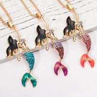 Tibetan Style Sweater Chain Necklace, with iron chain, Mermaid, gold color plated, lantern chain & for woman & enamel & with rhinestone, more colors for choice, lead & cadmium free, 103x63mm, Sold Per Approx 27 Inch Strand