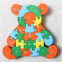 bois Puzzle dimensionnel, ours, pour les enfants & avec le motif de lettre, 170x170x15mm, Vendu par PC