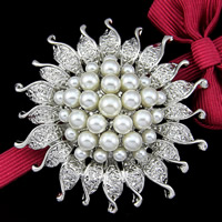 Plastic Pearl Brooch, Tibetan Style, with ABS Plastic Pearl, platinum color plated, dyed & for woman, more colors for choice, lead & cadmium free, 47x47mm, 3PCs/Bag, Sold By Bag