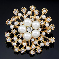 Plastic Pearl Brooch Zinc Alloy with ABS Plastic Pearl Snowflake plated dyed & for woman & with rhinestone lead & cadmium free Sold By Bag