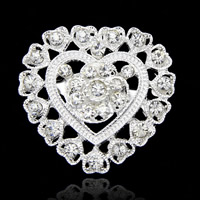 Rhinestone Brooch, Tibetan Style, with Rhinestone, Heart, plated, for woman & with rhinestone, more colors for choice, lead & cadmium free, 29x30mm, 3PCs/Bag, Sold By Bag