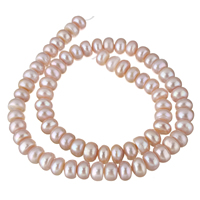 Knap ferskvandskulturperle Beads, Ferskvandsperle, Button, naturlig, lilla, 7-8mm, Hole:Ca. 0.8mm, Solgt Per Ca. 14.5 inch Strand