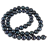Perlas Patata Freshwater, Perlas cultivadas de agua dulce, Negro, 8-9mm, agujero:aproximado 0.8mm, Vendido para aproximado 15 Inch Sarta