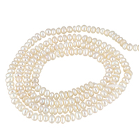 Button Kulturan Slatkovodni Pearl perle, Dugme, prirodan, bijel, 2.5-3mm, Rupa:Približno 0.8mm, Prodano Per Približno 15 inčni Strand