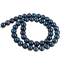 Kartoffel ferskvandskulturperle Beads, Ferskvandsperle, blå, 9-10mm, Hole:Ca. 0.8mm, Solgt Per Ca. 15 inch Strand