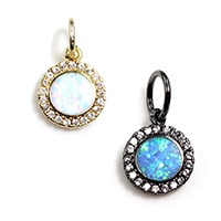Cubic Zirconia Micro Pave Brass Pendant, with Opal, Flat Round, plated, micro pave cubic zirconia, more colors for choice, nickel, lead & cadmium free, 10x12x2mm, Hole:Approx 5mm, 10PCs/Lot, Sold By Lot