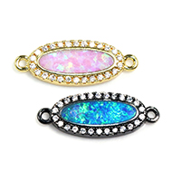 Cubic Zirconia Micro Pave Brass Connector, with Opal, Flat Oval, plated, micro pave cubic zirconia & 1/1 loop, more colors for choice, nickel, lead & cadmium free, 20x7x2mm, Hole:Approx 1mm, 8PCs/Lot, Sold By Lot