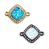Cubic Zirconia Micro Pave Brass Connector, with Opal, Rhombus, plated, micro pave cubic zirconia & 1/1 loop, more colors for choice, nickel, lead & cadmium free, 15x12x2mm, Hole:Approx 1mm, 10PCs/Lot, Sold By Lot