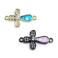Cubic Zirconia Micro Pave Brass Connector with Opal Cross plated micro pave cubic zirconia & 1/1 loop nickel lead & cadmium free Approx 1mm Sold By Lot