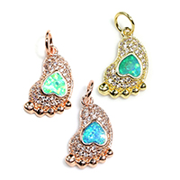 Cubic Zirconia Micro Pave Brass Pendant, with Opal, Foot, plated, micro pave cubic zirconia, more colors for choice, nickel, lead & cadmium free, 11x17x3mm, Hole:Approx 4mm, 5PCs/Lot, Sold By Lot