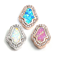 Cubic Zirconia Micro Pave Brass Beads, with Opal, Hamsa, plated, micro pave cubic zirconia, more colors for choice, nickel, lead & cadmium free, 10x12x4mm, Hole:Approx 2mm, 5PCs/Lot, Sold By Lot