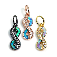 Cubic Zirconia Micro Pave Brass Pendant, with Opal, Infinity, plated, micro pave cubic zirconia, more colors for choice, nickel, lead & cadmium free, 6x15x2mm, Hole:Approx 4mm, 5PCs/Lot, Sold By Lot