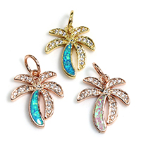 Cubic Zirconia Micro Pave Brass Pendant, with Opal, Tree, plated, micro pave cubic zirconia, more colors for choice, nickel, lead & cadmium free, 13x15x1.50mm, Hole:Approx 4mm, 10PCs/Lot, Sold By Lot