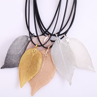 Unisex Necklace, Tibetan Style, with Waxed Linen Cord, Leaf, plated, more colors for choice, lead & cadmium free, 40-60mm, Length:Approx 15.5 Inch, 12Strands/Bag, Sold By Bag