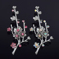 Rhinestone Brooch, Tibetan Style, Plum Blossom, silver color plated, for woman & with rhinestone & matte, more colors for choice, lead & cadmium free, 70x38m, 3PCs/Bag, Sold By Bag