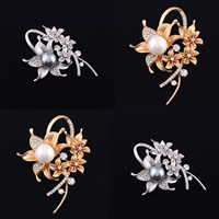 Plastic Pearl Brooch Zinc Alloy with ABS Plastic Pearl Flower plated for woman & with rhinestone & matte lead & cadmium free Sold By Bag