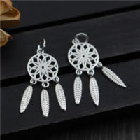 925 Sterling Silver Pendant, Dream Catcher, 11.60x27mm, Hole:Approx 2-3mm, 10PCs/Lot, Sold By Lot