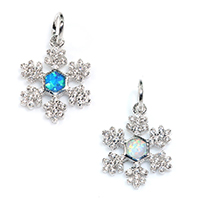 Cubic Zirconia Micro Pave Brass Pendant, with Opal, Snowflake, platinum plated, micro pave cubic zirconia, more colors for choice, nickel, lead & cadmium free, 13x17x4mm, Hole:Approx 4mm, 5PCs/Lot, Sold By Lot