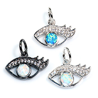 Cubic Zirconia Micro Pave Brass Pendant, with Opal, Eye, plated, micro pave cubic zirconia, more colors for choice, nickel, lead & cadmium free, 16x11x2mm, Hole:Approx 4mm, 10PCs/Lot, Sold By Lot