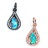 Cubic Zirconia Micro Pave Brass Pendant, with Opal, Teardrop, plated, micro pave cubic zirconia, more colors for choice, nickel, lead & cadmium free, 10x17x2mm, Hole:Approx 4mm, 5PCs/Lot, Sold By Lot