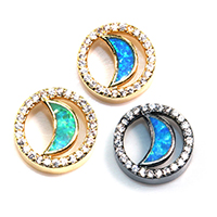Cubic Zirconia Micro Pave Brass Beads, with Opal, Moon, plated, micro pave cubic zirconia, more colors for choice, nickel, lead & cadmium free, 12x12x5mm, Hole:Approx 2mm, 10PCs/Lot, Sold By Lot