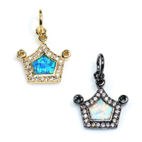 Cubic Zirconia Micro Pave Brass Pendant with Opal Crown plated micro pave cubic zirconia nickel lead & cadmium free Approx 4mm Sold By Lot