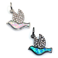 Cubic Zirconia Micro Pave Brass Pendant, with Opal, Dove, plated, micro pave cubic zirconia, more colors for choice, nickel, lead & cadmium free, 14x15x3mm, Hole:Approx 4mm, 5PCs/Lot, Sold By Lot
