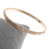 Brass Bracelet & Bangle, rose gold color plated, with roman number, nickel, lead & cadmium free, 64x56x4mm, Inner Diameter:Approx 59x51mm, Length:Approx 7 Inch, Sold By PC