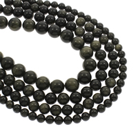 guld Obsidian Bead, forskellig størrelse for valg, Hole:Ca. 1mm, Solgt Per Ca. 15.5 inch Strand