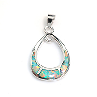 Brass Jewelry Pendants, with Opal, Teardrop, platinum plated, nickel, lead & cadmium free, 15x23x3mm, Hole:Approx 3.5x4.5mm, 5PCs/Lot, Sold By Lot