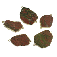 Unakite Connector, with Tibetan Style, gold color plated, 1/1 loop, 50x30x6mm-60x40x6mm, Hole:Approx 2mm, Sold By PC