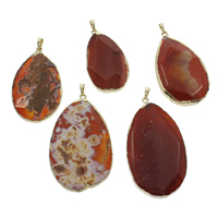 Red Agate Pendants with Zinc Alloy Teardrop gold color plated - Approx Sold By PC