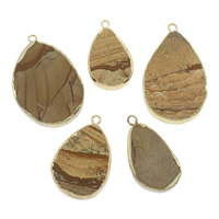 Picture Jasper Pendant, with Tibetan Style, Teardrop, gold color plated, 20x38x6mm-35x55x8mm, Hole:Approx 2mm, Sold By PC