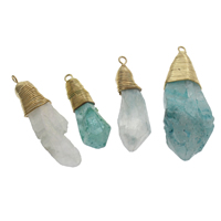 Quartz Gemstone Pendants, with Tibetan Style, gold color plated, druzy style, more colors for choice, 20x50x14mm-30x80x35mm, Hole:Approx 3mm, Sold By PC