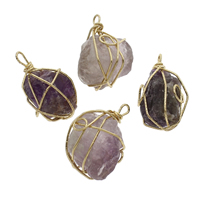 Quartz Gemstone Pendants Amethyst with Zinc Alloy gold color plated February Birthstone - Approx Sold By PC