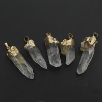 Pendentifs quartz naturel, quartz clair, avec alliage de zinc, glaçon, Placage de couleur d'or, 10x40x17mm-15x60x18mm, Trou:Environ 4x6mm, Vendu par PC