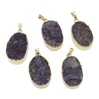 Natural Agate Druzy Pendant, Ice Quartz Agate, with Tibetan Style, Teardrop, gold color plated, druzy style, purple, 20x43x10mm-23x45x10mm, Hole:Approx 4x6mm, Sold By PC