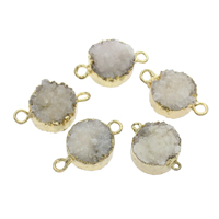 Ice Quartz Agate Connetor, with Tibetan Style, Flat Round, gold color plated, druzy style & 1/1 loop, 21x15x10mm-25x17x13mm, Hole:Approx 2mm, Sold By PC