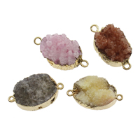 Ice Quartz Agate Connetor with Zinc Alloy Flat Oval gold color plated druzy style & 1/1 loop - Approx 2mm Sold By PC