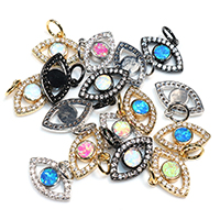 Cubic Zirconia Micro Pave Brass Pendant, with Opal, Horse Eye, plated, micro pave cubic zirconia, more colors for choice, nickel, lead & cadmium free, 8x18x2mm, Hole:Approx 4mm, 10PCs/Lot, Sold By Lot