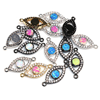 Cubic Zirconia Micro Pave Brass Connector with Opal Horse Eye plated micro pave cubic zirconia & 1/1 loop nickel lead & cadmium free Approx 1mm Sold By Lot