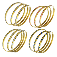 acier inoxydable bracelet ordinaire, Placage de couleur d'or, unisexe & émail, plus de couleurs à choisir, 5mm, Diamètre intérieur:Environ 69mm, 3PC/fixé, Vendu par fixé