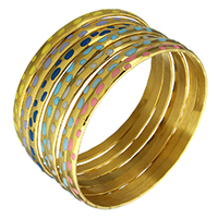 acier inoxydable bracelet ordinaire, Placage de couleur d'or, unisexe & émail, 5mm, Diamètre intérieur:Environ 69mm, 7PC/fixé, Vendu par fixé