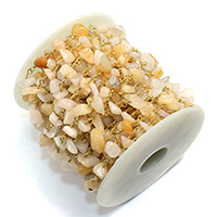 Chaîne décorative en laiton, avec bobine plastique & perles de citrine, Plaqué d'or, naturel, protéger l'environnement, sans nickel, plomb et cadmium, 14x5-8x5-9mm, 10m/lot, Vendu par lot